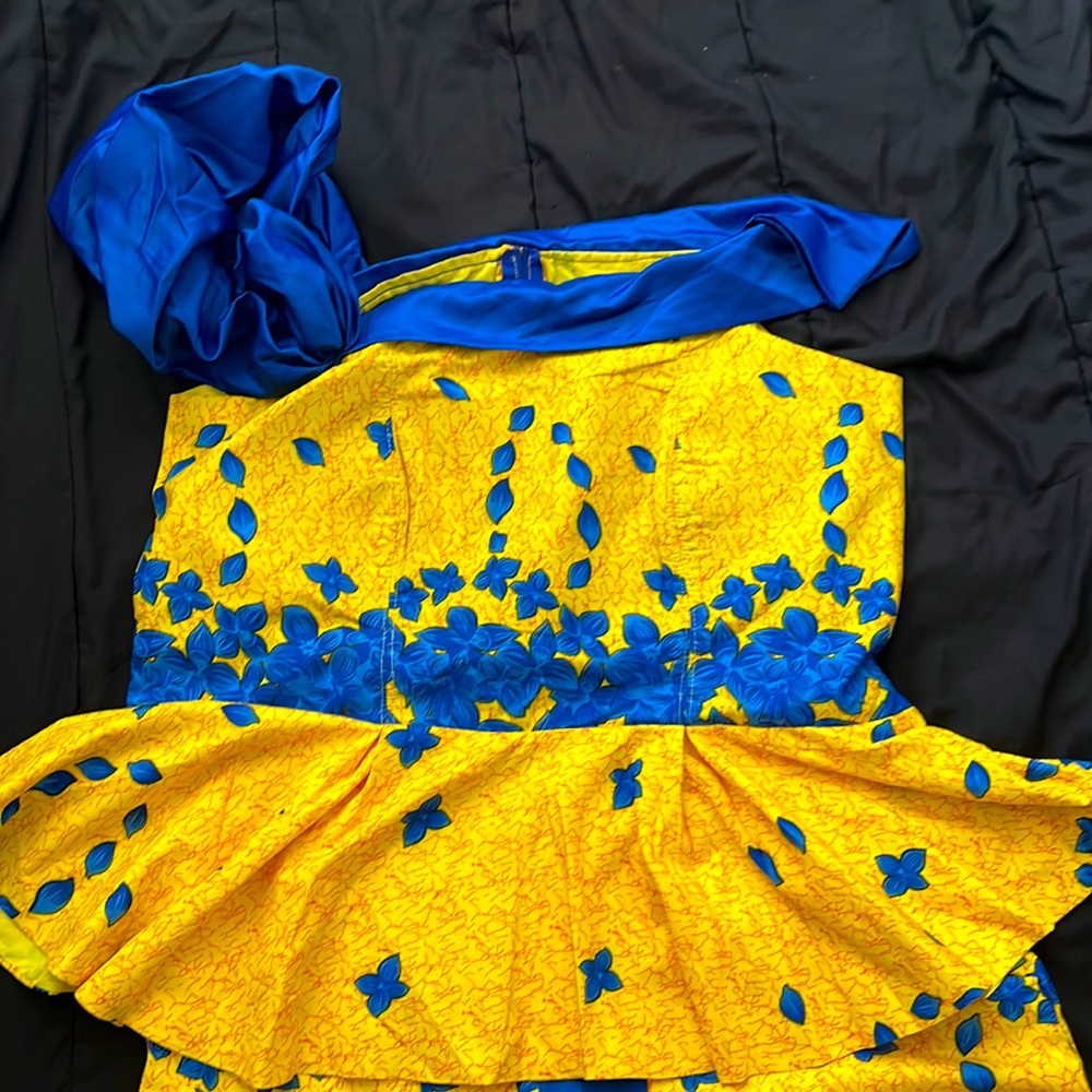 Honey and royal blue African handmade maxi long skirt and top